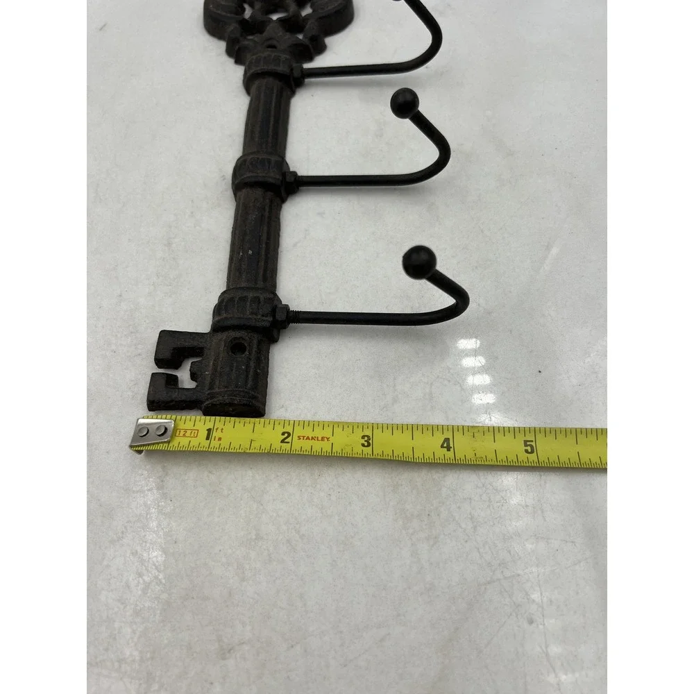 Vintage Cast Iron Skeleton Key Wall Hook Rack 3 Hook Brown Rustic Decor